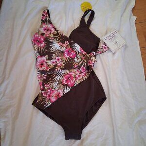 lengthwise womens brown and floral bnwt bathingsuit size 16